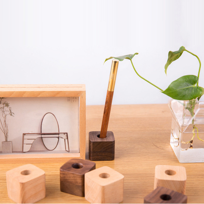 Креативен дървен държач за писалка офис настолни орнаменти за съхранение минималистично обзавеждане офис консумативи многофункционална кутия за съхранение