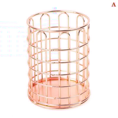 Държач за писалка Настолен офис Училищен калъф за съхранение Метално злато Кутия от розово злато Бюро Химикалка Молив Органайзер Домашен декор Съхранение на грим