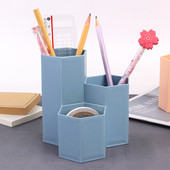Геометрия Настолен държач за писалка с голям капацитет Кутия за съхранение на молив Училищни канцеларски материали Химикалки с 3 гнезда Поставка за четки Кутия за управление
