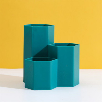 Геометрия Настолен държач за писалка с голям капацитет Кутия за съхранение на молив Училищни канцеларски материали Химикалки с 3 гнезда Поставка за четки Кутия за управление