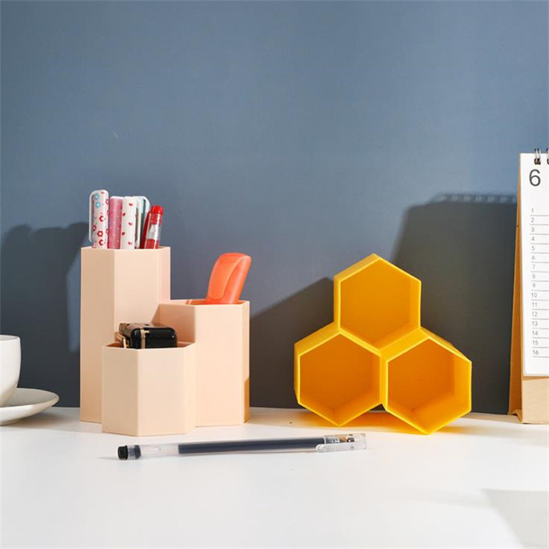 Геометрия Настолен държач за писалка с голям капацитет Кутия за съхранение на молив Училищни канцеларски материали Химикалки с 3 гнезда Поставка за четки Кутия за управление