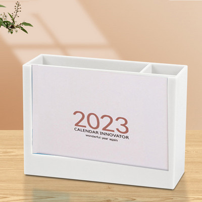 Календар 2023 Творчески настолен календар Държач за писалка Настолен органайзер Съхранение на канцеларски материали Декорация за офис бюро