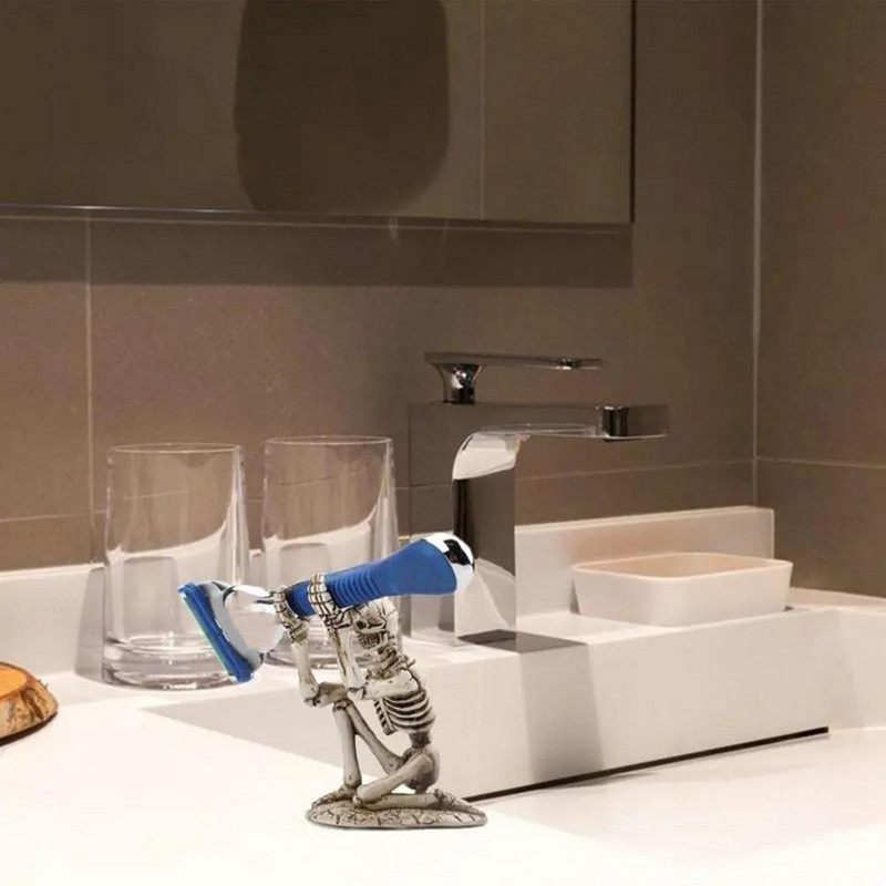 Държач за писалка Зловещ дизайн на скелет Поставка за съхранение на писалка Череп от смола Държач за четка за зъби Инструменти Издръжлив органайзер за бюро за домашен офис