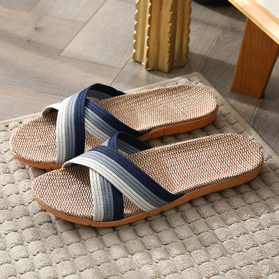 Meeste Kingad Sussid Linane Kodu Siseruumides Avatud varbaga Lamedad Kingad Rannasussid Triibuline Spliced Kummist Sandaalid Zapatillas Hombre