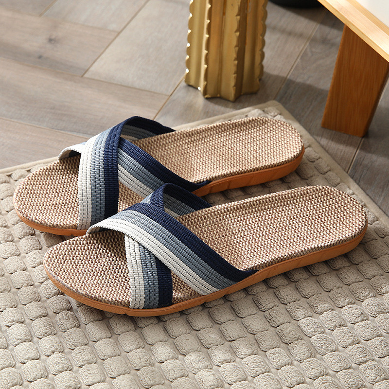 Meeste Kingad Sussid Linane Kodu Siseruumides Avatud varbaga Lamedad Kingad Rannasussid Triibuline Spliced Kummist Sandaalid Zapatillas Hombre