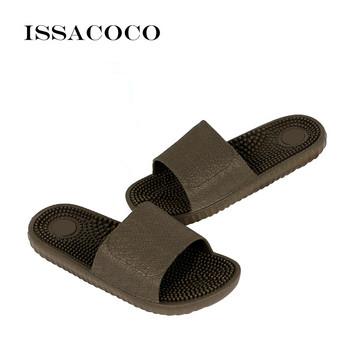 ISSACOCO Мъжки плоски вътрешни масажни чехли Мъжки домашни неплъзгащи се масажни чехли Zapatos Hombre Плажни джапанки Мъжки пързалки