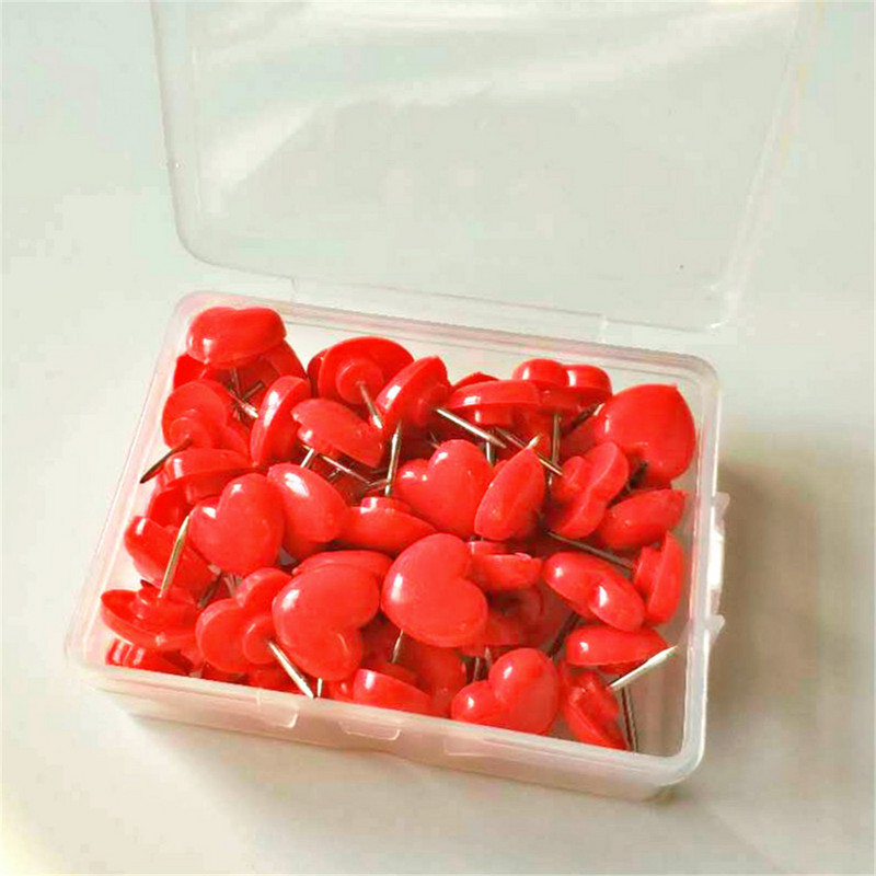 50 бр. Сърце, Щипки за палци PP Метални щифтове за коркова дъска Щифтове за стена за снимки Декоративни шпилки за рисуване на карта на света Щипка за канцеларски училищни офиси