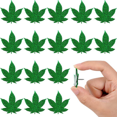 16 buc Ace de apăsare cu frunze verzi, decorative, multifuncționale, cu cap plat, ciocane de perete, foto, hărți, cleme de birou, școală