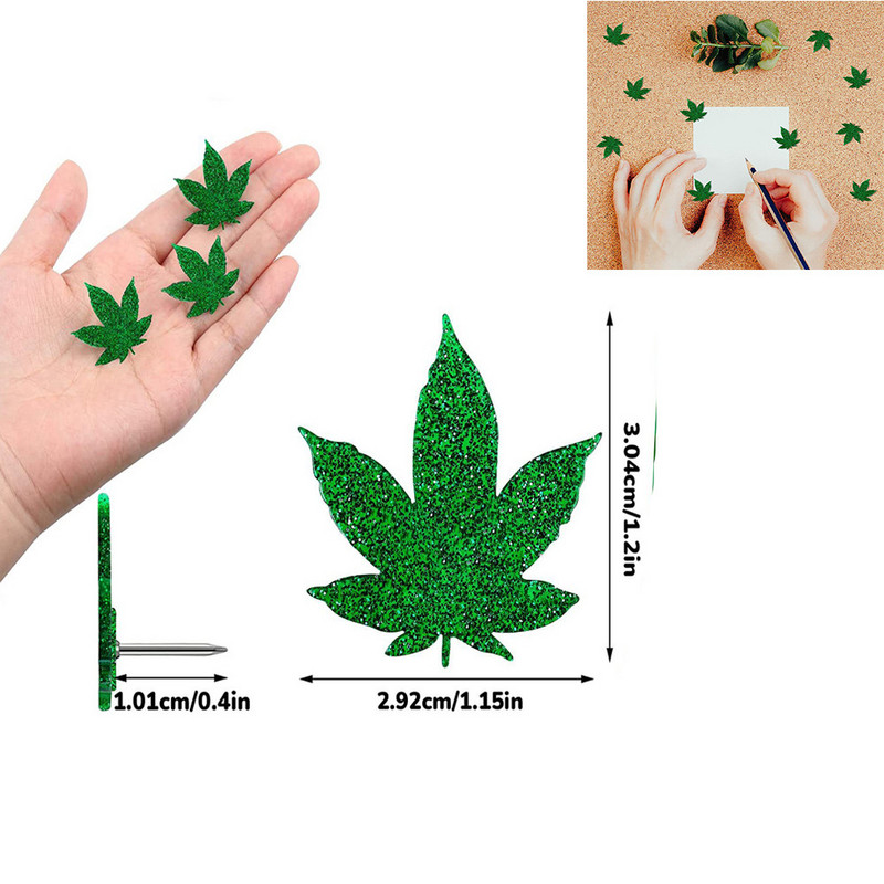 16 buc Ace de apăsare cu frunze verzi, decorative, multifuncționale, cu cap plat, ciocane de perete, foto, hărți, cleme de birou, școală