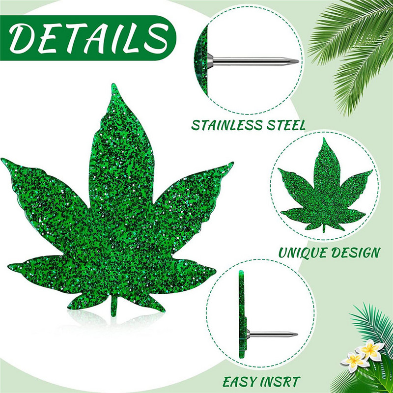 16 buc Ace de apăsare cu frunze verzi, decorative, multifuncționale, cu cap plat, ciocane de perete, foto, hărți, cleme de birou, școală