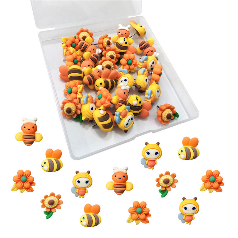 Щипки с формата на пчелно цвете Щифтове за щифтове Щифтове за табла за обяви Коркова дъска Хартиени шпилки за стена със снимки Щифтове за карфици, 30 бр.