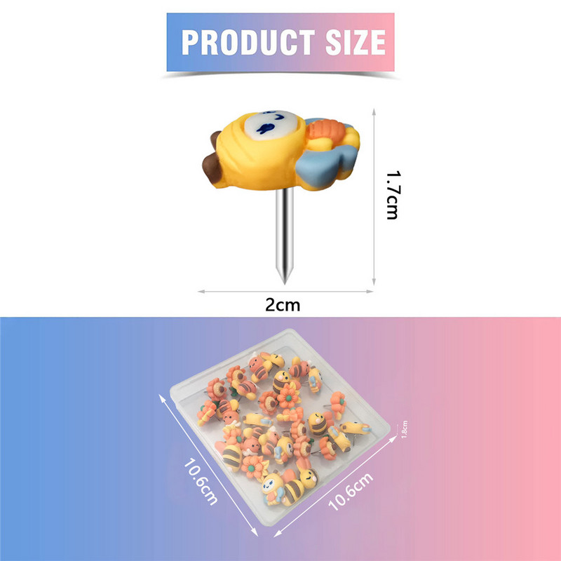 Щипки с формата на пчелно цвете Щифтове за щифтове Щифтове за табла за обяви Коркова дъска Хартиени шпилки за стена със снимки Щифтове за карфици, 30 бр.