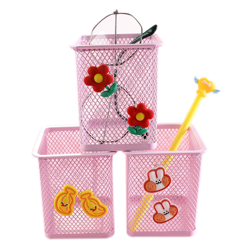 1 tk Roosa metallist pliiatsihoidja Kontori korraldaja Kosmeetiline ruudukujuline pliiatsihoidja alused kirjatarvete konteiner Kontoritarbed