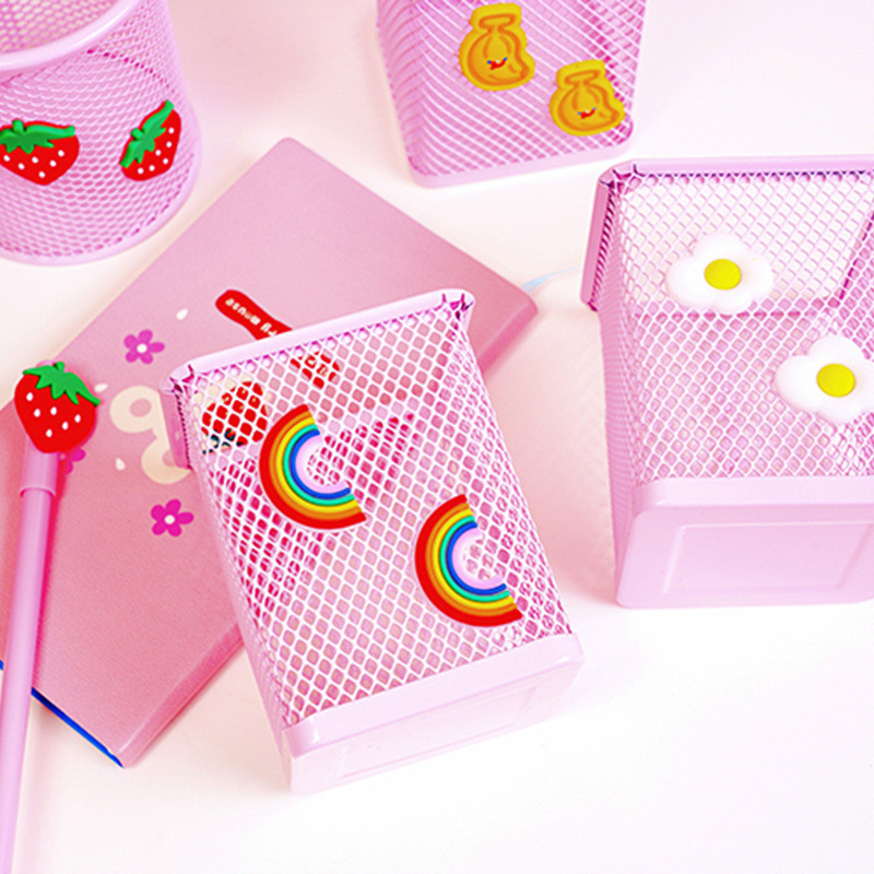 1 tk Roosa metallist pliiatsihoidja Kontori korraldaja Kosmeetiline ruudukujuline pliiatsihoidja alused kirjatarvete konteiner Kontoritarbed