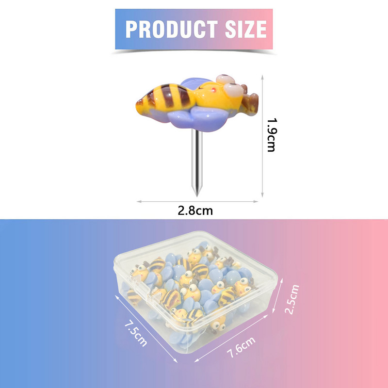 15бр. Thumbtack Honeybee Push Pins Thumbtacks за табло за обяви Коркова дъска Хартиени шпилки за стена за снимки, Щифтове, канцеларски принадлежности, офис консумативи