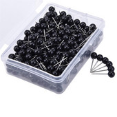 100Pcs Push Round Ball Head Map Tacks with Stainless Point for Office Home Crafts DIY Marking (черен)