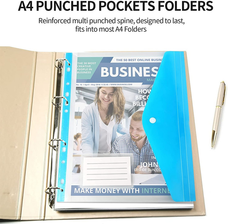 Размер A4 Пластмасови папки с файлове Портфейли Цветни файлове с документи Пликове Чанти за училище Офис Дома Побира 200 плюс листа A4