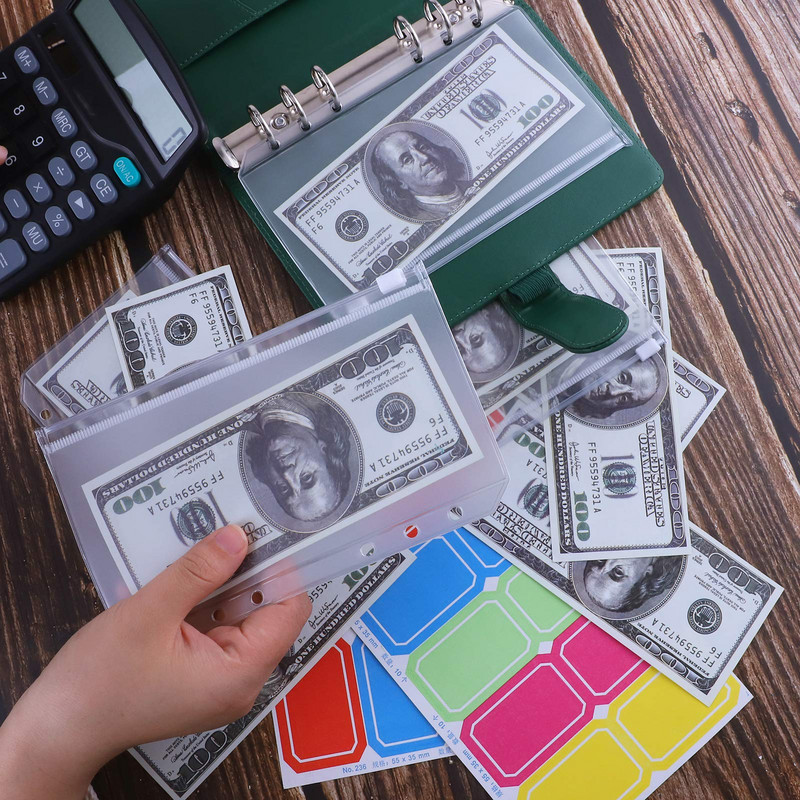 Green Budget segtuvas su užtrauktuku užsegamu voku, A6 taupymo segtuvas, biudžetinis grynųjų pinigų vokas, grynųjų pinigų tvarkyklė, taupymo biudžeto planas