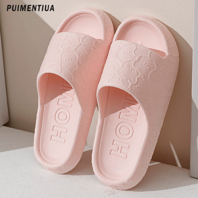 Сладко мече Летни мъжки домашни чехли с дебела платформа за баня Дамски меки подметки Ева вътрешни пързалки Карикатурни сандали Неплъзгащи се джапанки