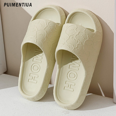 Сладко мече Летни мъжки домашни чехли с дебела платформа за баня Дамски меки подметки Ева вътрешни пързалки Карикатурни сандали Неплъзгащи се джапанки