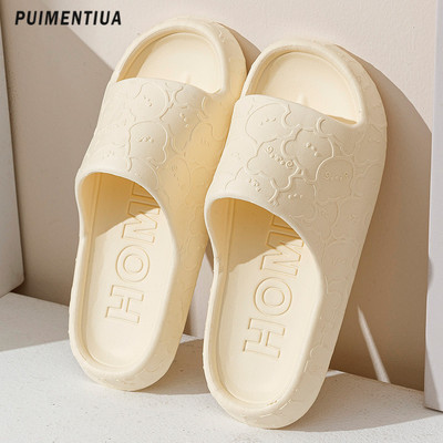 Сладко мече Летни мъжки домашни чехли с дебела платформа за баня Дамски меки подметки Ева вътрешни пързалки Карикатурни сандали Неплъзгащи се джапанки