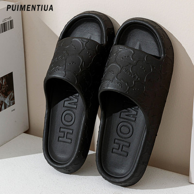 Сладко мече Летни мъжки домашни чехли с дебела платформа за баня Дамски меки подметки Ева вътрешни пързалки Карикатурни сандали Неплъзгащи се джапанки