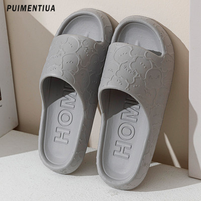 Сладко мече Летни мъжки домашни чехли с дебела платформа за баня Дамски меки подметки Ева вътрешни пързалки Карикатурни сандали Неплъзгащи се джапанки