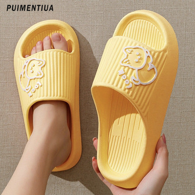 Сладко мече Летни мъжки домашни чехли с дебела платформа за баня Дамски меки подметки Ева вътрешни пързалки Карикатурни сандали Неплъзгащи се джапанки
