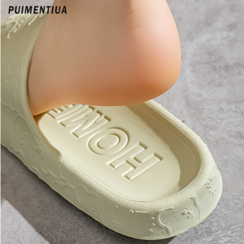Сладко мече Летни мъжки домашни чехли с дебела платформа за баня Дамски меки подметки Ева вътрешни пързалки Карикатурни сандали Неплъзгащи се джапанки