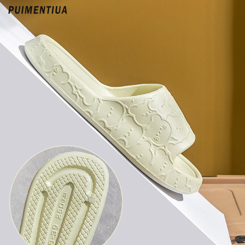 Сладко мече Летни мъжки домашни чехли с дебела платформа за баня Дамски меки подметки Ева вътрешни пързалки Карикатурни сандали Неплъзгащи се джапанки