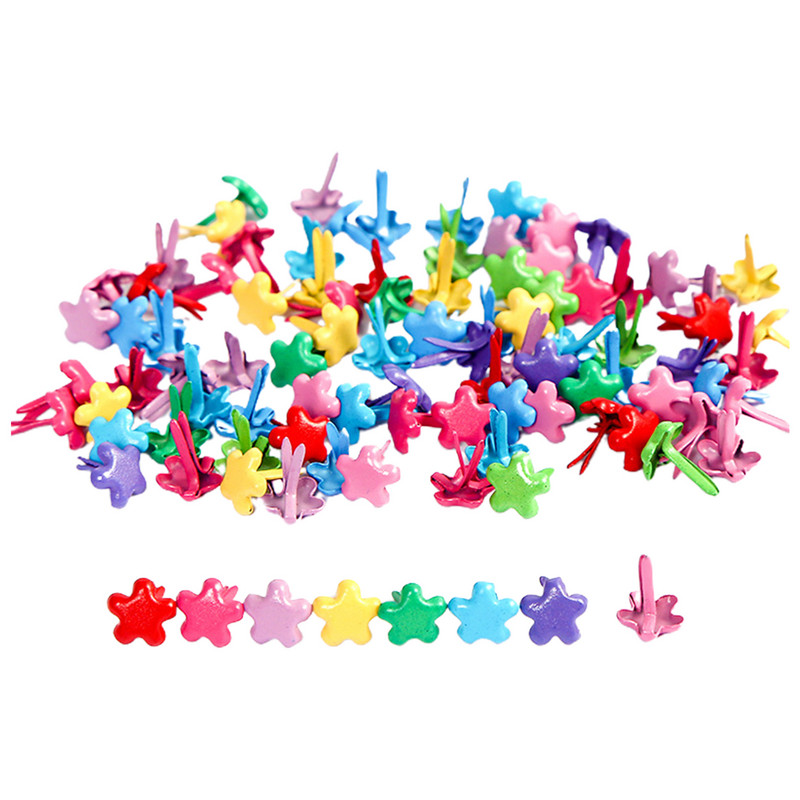 100 бр. Разцепен щифт за домашен офис Брад закопчалки Кръгло цвете Сърце щамповане Многофункционален Направи си сам за хартиени занаяти Цветни декоративни