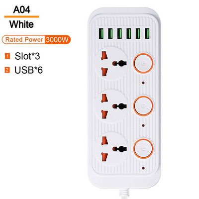 Универсален изход Захранващ разклонител Multiprise Разширение за интелигентен дом Електрически контакт с кабел USB AC Отделно управление Адаптер за зарядно устройство