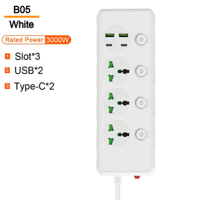 Универсален изход Захранващ разклонител Multiprise Разширение за интелигентен дом Електрически контакт с кабел USB AC Отделно управление Адаптер за зарядно устройство