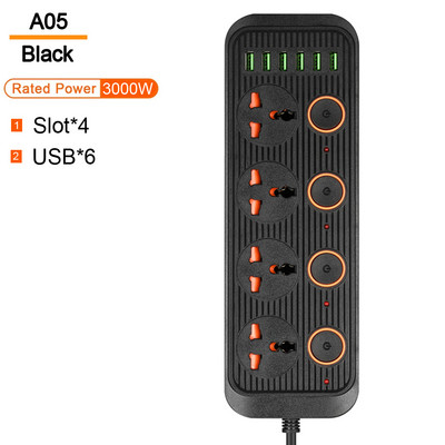 Универсален изход Захранващ разклонител Multiprise Разширение за интелигентен дом Електрически контакт с кабел USB AC Отделно управление Адаптер за зарядно устройство