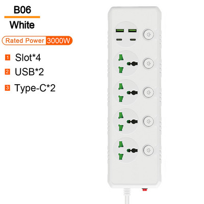 Универсален изход Захранващ разклонител Multiprise Разширение за интелигентен дом Електрически контакт с кабел USB AC Отделно управление Адаптер за зарядно устройство