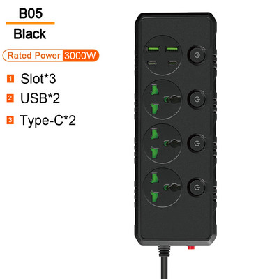 Универсален изход Захранващ разклонител Multiprise Разширение за интелигентен дом Електрически контакт с кабел USB AC Отделно управление Адаптер за зарядно устройство