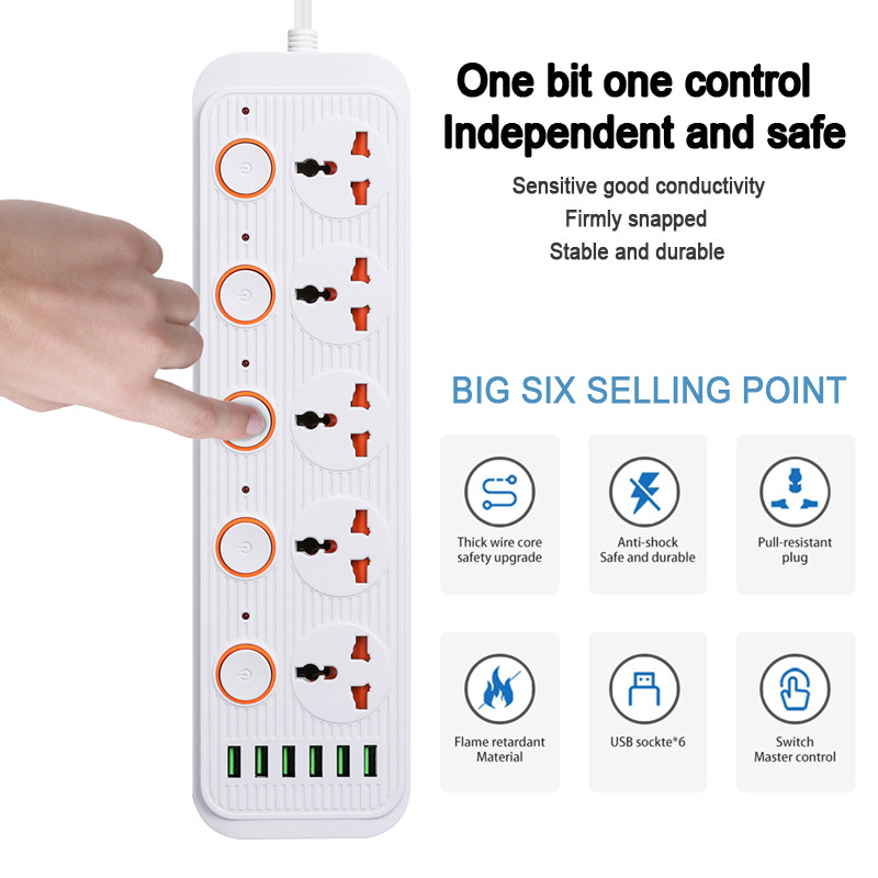 Универсален изход Захранващ разклонител Multiprise Разширение за интелигентен дом Електрически контакт с кабел USB AC Отделно управление Адаптер за зарядно устройство