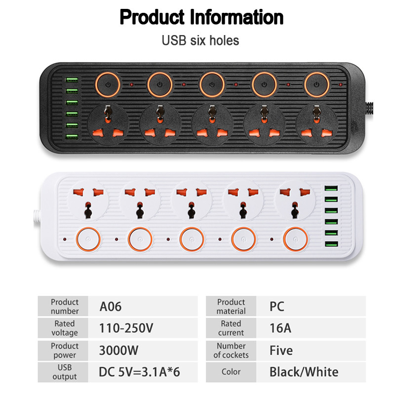 Универсален изход Захранващ разклонител Multiprise Разширение за интелигентен дом Електрически контакт с кабел USB AC Отделно управление Адаптер за зарядно устройство