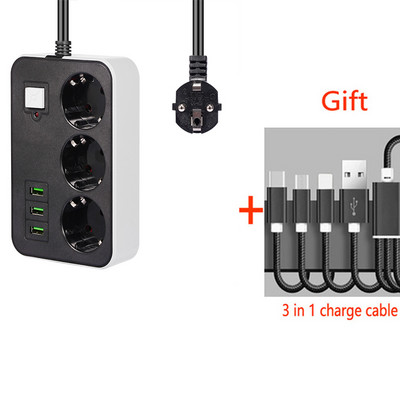 ЕС гнездо с 3 USB зареждания за телефони IPAD адаптер 2500 W EU RUS щепсел за разклонител 250 V корейски интелигентен щепсел 1.8M удължителен кабел