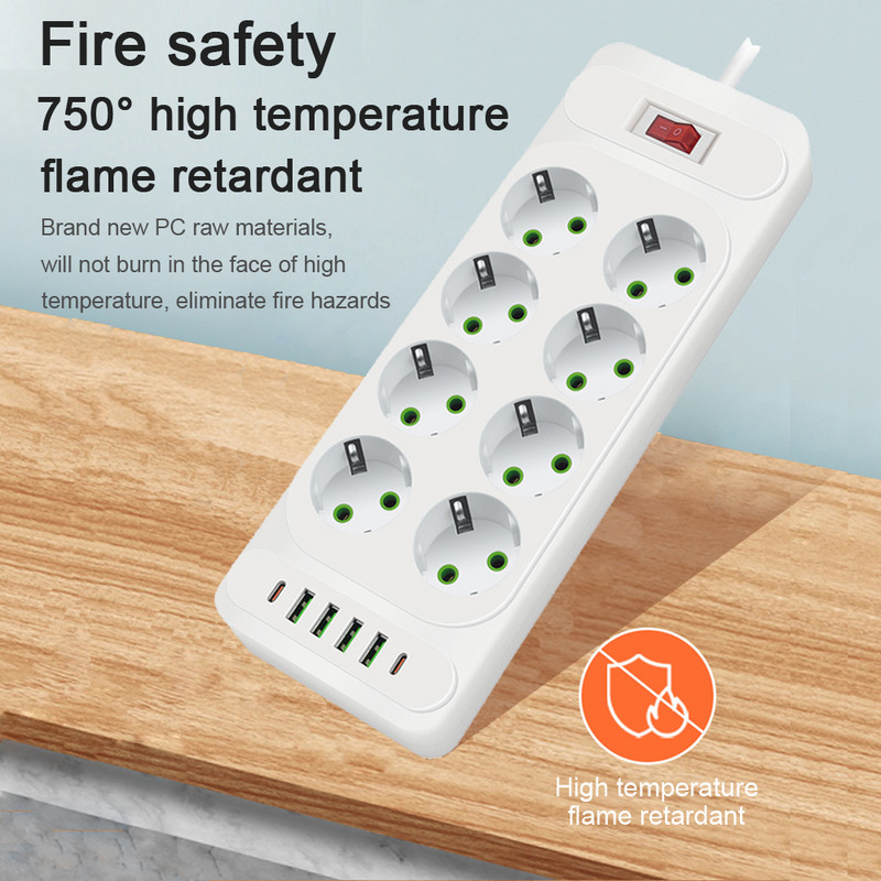 EU utikač AC utičnica Multitap Razvodnik 2m Produžni kabel Električna utičnica Pametni USB Kućni ured Prenaponski zaštitnik Mrežni filtar