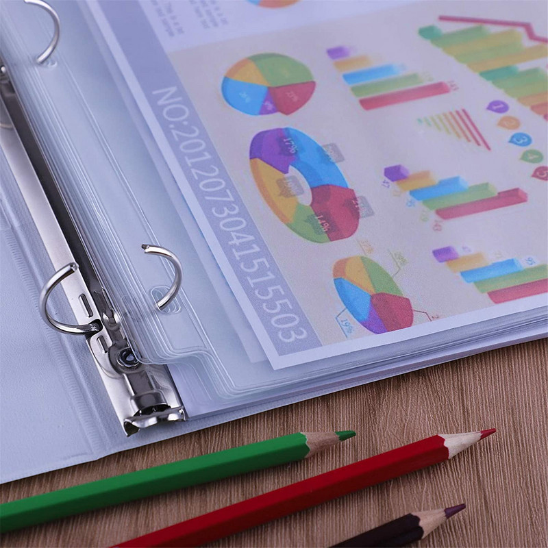 6 опаковки Джобове за класьори Размер на писма 3 дупки Торбички за класьори, PVC папки с цип, Подреждане на документи на свободни листа за класьор с 3 пръстена