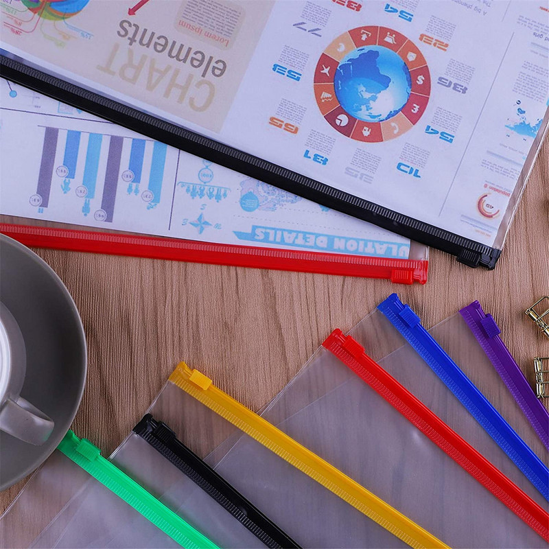 6 опаковки Джобове за класьори Размер на писма 3 дупки Торбички за класьори, PVC папки с цип, Подреждане на документи на свободни листа за класьор с 3 пръстена