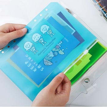 2бр. Подвързващо устройство с 6 дупки Многоцветни джобове Органайзер за файлове Съхранение Прозрачен PVC A5/A6 Калъф за свободни листа Подвързващ документ с цип