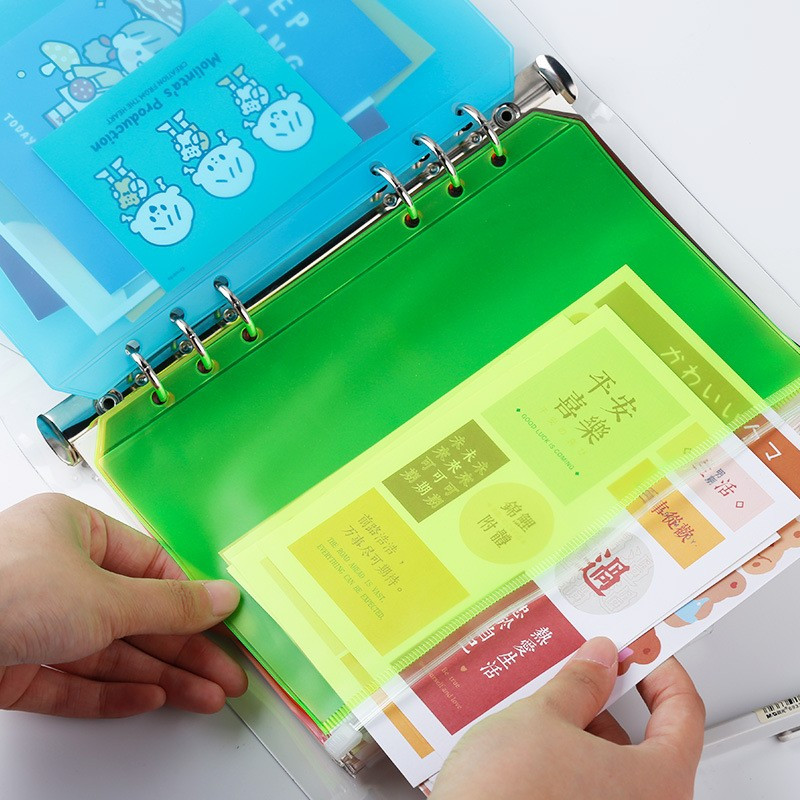 2 τεμ. 6 οπών Binder Πολύχρωμες τσέπες File Organizer Αποθήκευση Διάφανο PVC A5/A6 Loose Leaf Θήκη με φερμουάρ Binder Document