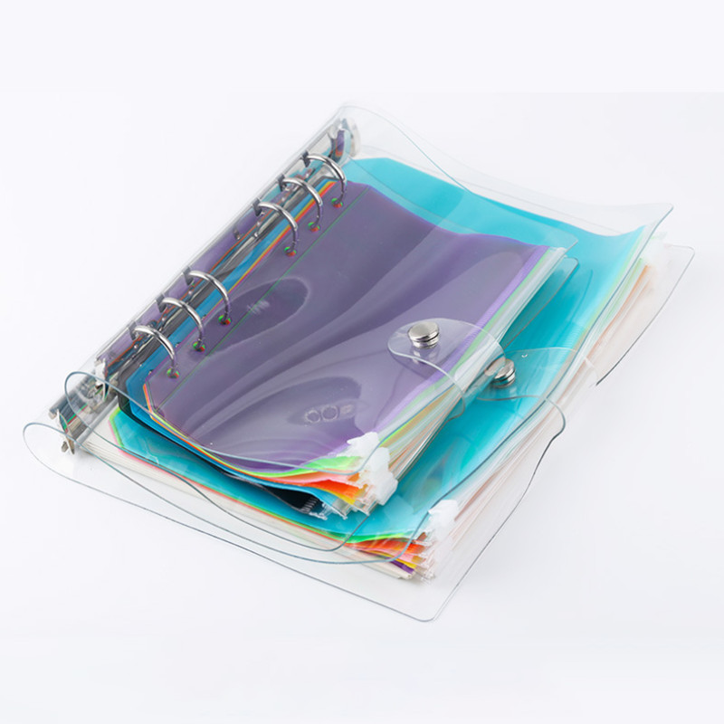 2 τεμ. 6 οπών Binder Πολύχρωμες τσέπες File Organizer Αποθήκευση Διάφανο PVC A5/A6 Loose Leaf Θήκη με φερμουάρ Binder Document