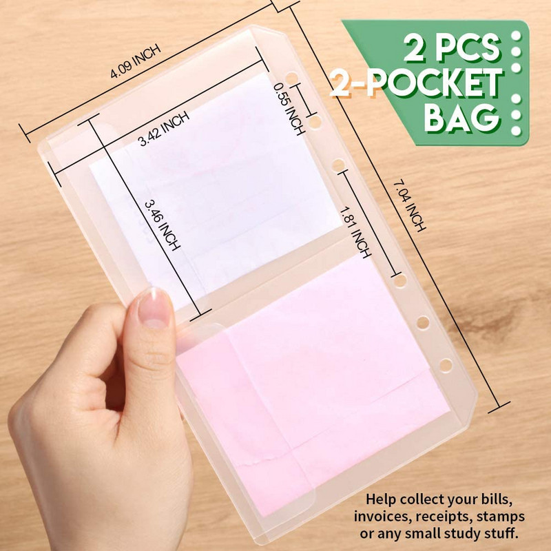 6 dalių A6 segtuvų kišenės su užtrauktuku Asmeninių rodyklės kišenės 6 žiedų segtuvų plastikinės kišenės su užtrauktuku / 6 žiedų nešiojamojo kompiuterio maišelis