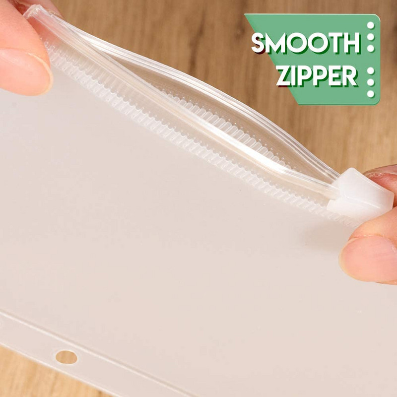 6 dalių A6 segtuvų kišenės su užtrauktuku Asmeninių rodyklės kišenės 6 žiedų segtuvų plastikinės kišenės su užtrauktuku / 6 žiedų nešiojamojo kompiuterio maišelis