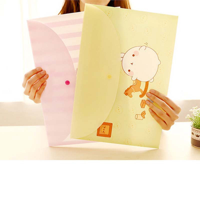 4бр. A4 Карикатура Файл Папка Бутон Файлова чанта Офис чанти за данни Бил чанта Удебелен Pvc ученически канцеларски материали Съхранение на изпитна хартия