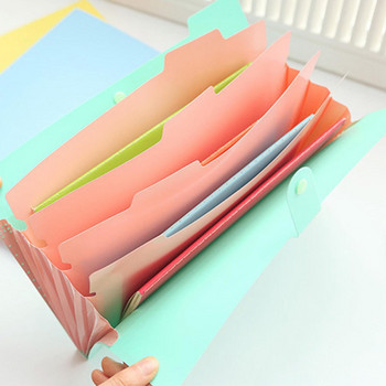 Плътен цвят A4 Разширяващ се държач за файлове Бутон за закопчаване PVC документи Джобна торбичка за файлове Чанта за файлове Офис канцеларски материали Органайзер за бюро