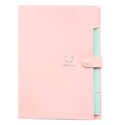 Плътен цвят A4 Разширяващ се държач за файлове Бутон за закопчаване PVC документи Джобна торбичка за файлове Чанта за файлове Офис канцеларски материали Органайзер за бюро